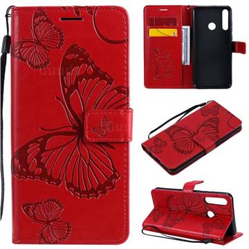 Embossing 3D Butterfly Leather Wallet Case for Huawei Y6p - Red