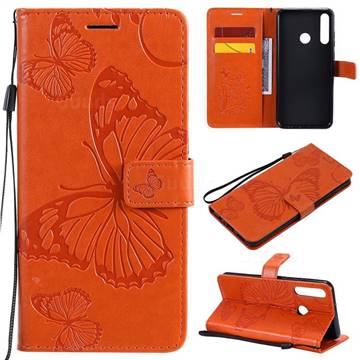 Embossing 3D Butterfly Leather Wallet Case for Huawei Y6p - Orange
