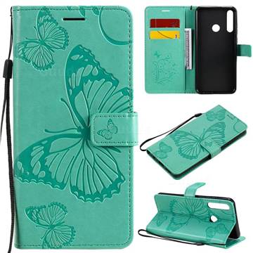 Embossing 3D Butterfly Leather Wallet Case for Huawei Y6p - Green