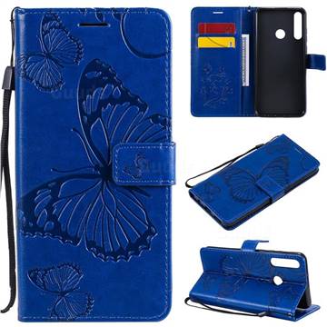 Embossing 3D Butterfly Leather Wallet Case for Huawei Y6p - Blue