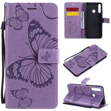 Embossing 3D Butterfly Leather Wallet Case for Huawei Y6p - Purple