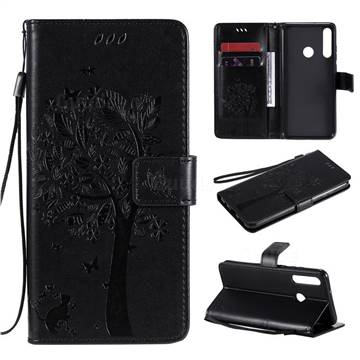Embossing Butterfly Tree Leather Wallet Case for Huawei Y6p - Black