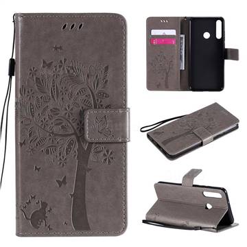Embossing Butterfly Tree Leather Wallet Case for Huawei Y6p - Grey