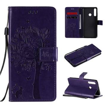 Embossing Butterfly Tree Leather Wallet Case for Huawei Y6p - Purple