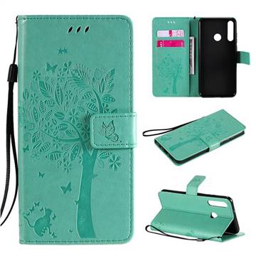 Embossing Butterfly Tree Leather Wallet Case for Huawei Y6p - Cyan
