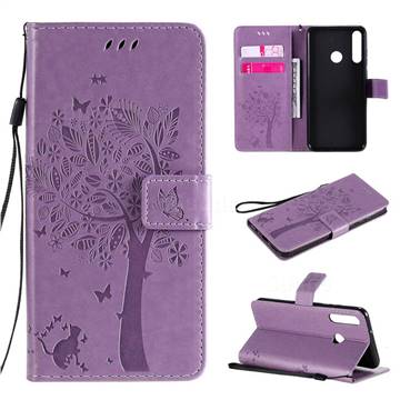 Embossing Butterfly Tree Leather Wallet Case for Huawei Y6p - Violet