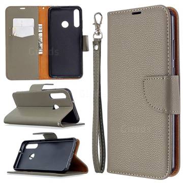 Classic Luxury Litchi Leather Phone Wallet Case for Huawei Y6p - Gray