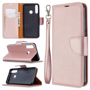 Classic Luxury Litchi Leather Phone Wallet Case for Huawei Y6p - Golden