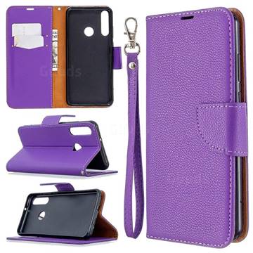 Classic Luxury Litchi Leather Phone Wallet Case for Huawei Y6p - Purple