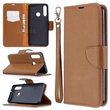 Classic Luxury Litchi Leather Phone Wallet Case for Huawei Y6p - Brown
