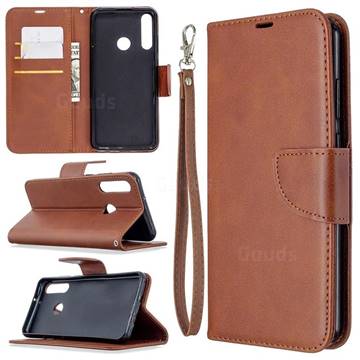 Classic Sheepskin PU Leather Phone Wallet Case for Huawei Y6p - Brown