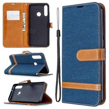 Jeans Cowboy Denim Leather Wallet Case for Huawei Y6p - Dark Blue