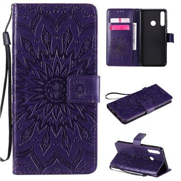 Embossing Sunflower Leather Wallet Case for Huawei Y6p - Purple