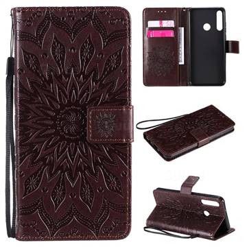 Embossing Sunflower Leather Wallet Case for Huawei Y6p - Brown