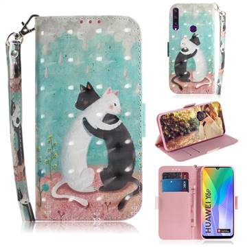 Black and White Cat 3D Painted Leather Wallet Phone Case for Huawei Y6p