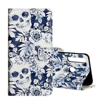 Skull Flower 3D Painted Leather Phone Wallet Case for Huawei Y6p