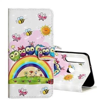 Rainbow Owl Family 3D Painted Leather Phone Wallet Case for Huawei Y6p