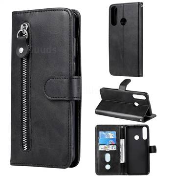 Retro Luxury Zipper Leather Phone Wallet Case for Huawei Y6p - Black