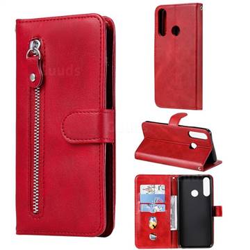 Retro Luxury Zipper Leather Phone Wallet Case for Huawei Y6p - Red