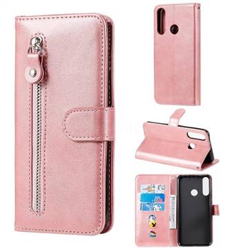 Retro Luxury Zipper Leather Phone Wallet Case for Huawei Y6p - Pink