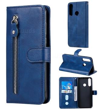 Retro Luxury Zipper Leather Phone Wallet Case for Huawei Y6p - Blue