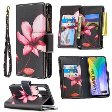 Lotus Flower Binfen Color BF03 Retro Zipper Leather Wallet Phone Case for Huawei Y6p