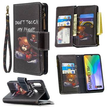 Chainsaw Bear Binfen Color BF03 Retro Zipper Leather Wallet Phone Case for Huawei Y6p