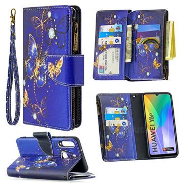 Purple Butterfly Binfen Color BF03 Retro Zipper Leather Wallet Phone Case for Huawei Y6p