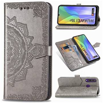 Embossing Imprint Mandala Flower Leather Wallet Case for Huawei Y6p - Gray