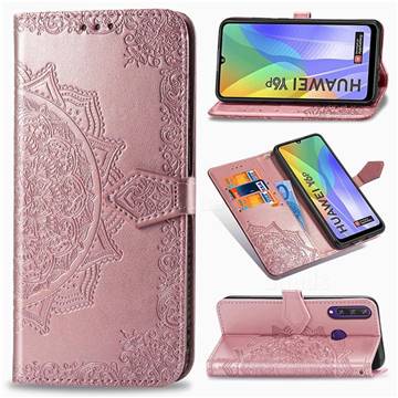 Embossing Imprint Mandala Flower Leather Wallet Case for Huawei Y6p - Rose Gold