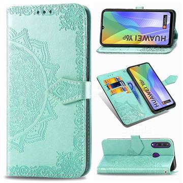 Embossing Imprint Mandala Flower Leather Wallet Case for Huawei Y6p - Green