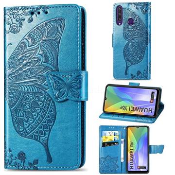 Embossing Mandala Flower Butterfly Leather Wallet Case for Huawei Y6p - Blue