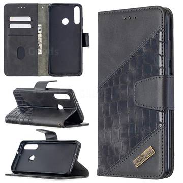 BinfenColor BF04 Color Block Stitching Crocodile Leather Case Cover for Huawei Y6p - Black