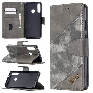 BinfenColor BF04 Color Block Stitching Crocodile Leather Case Cover for Huawei Y6p - Gray