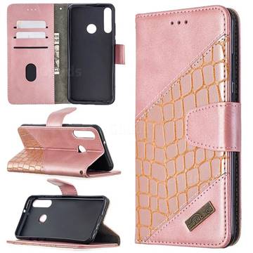 BinfenColor BF04 Color Block Stitching Crocodile Leather Case Cover for Huawei Y6p - Rose Gold