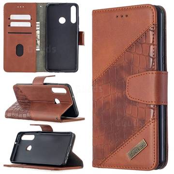 BinfenColor BF04 Color Block Stitching Crocodile Leather Case Cover for Huawei Y6p - Brown