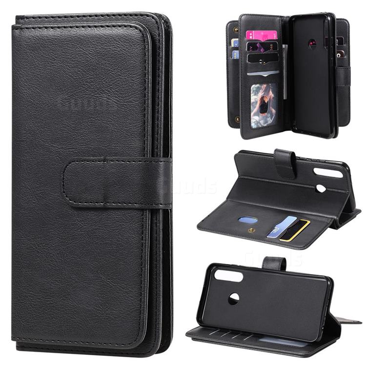 Multi-function Ten Card Slots and Photo Frame PU Leather Wallet Phone Case Cover for Huawei Y6p - Black