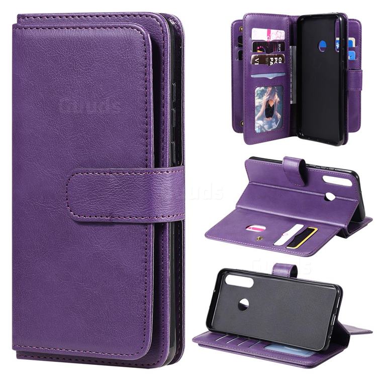 Multi-function Ten Card Slots and Photo Frame PU Leather Wallet Phone Case Cover for Huawei Y6p - Violet