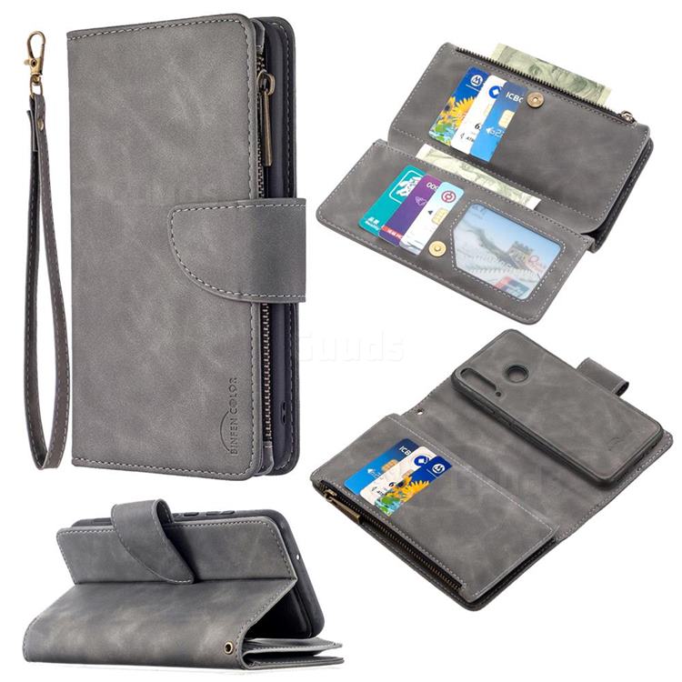 Binfen Color BF02 Sensory Buckle Zipper Multifunction Leather Phone Wallet for Huawei Y6p - Gray