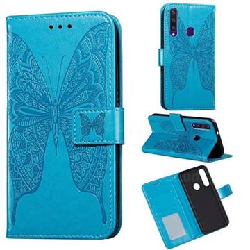 Intricate Embossing Vivid Butterfly Leather Wallet Case for Huawei Y6p - Blue