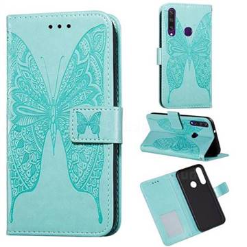 Intricate Embossing Vivid Butterfly Leather Wallet Case for Huawei Y6p - Green