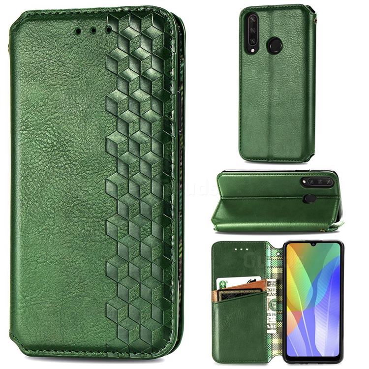 Ultra Slim Fashion Business Card Magnetic Automatic Suction Leather Flip Cover for Huawei Y6p - Green