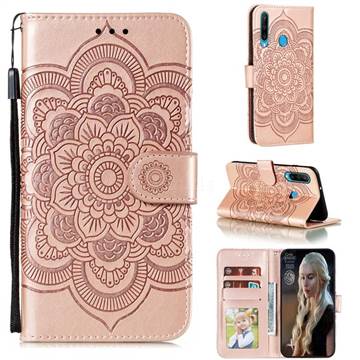 Intricate Embossing Datura Solar Leather Wallet Case for Huawei Y6p - Rose Gold