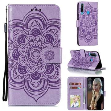 Intricate Embossing Datura Solar Leather Wallet Case for Huawei Y6p - Purple