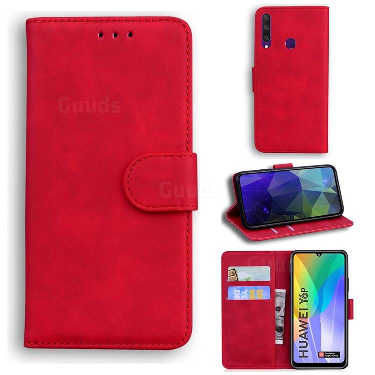 Retro Classic Skin Feel Leather Wallet Phone Case for Huawei Y6p - Red