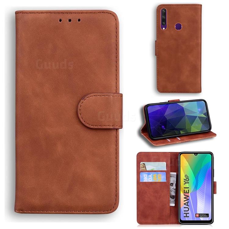 Retro Classic Skin Feel Leather Wallet Phone Case for Huawei Y6p - Brown