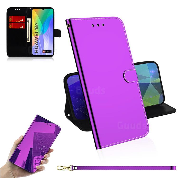 Shining Mirror Like Surface Leather Wallet Case for Huawei Y6p - Purple