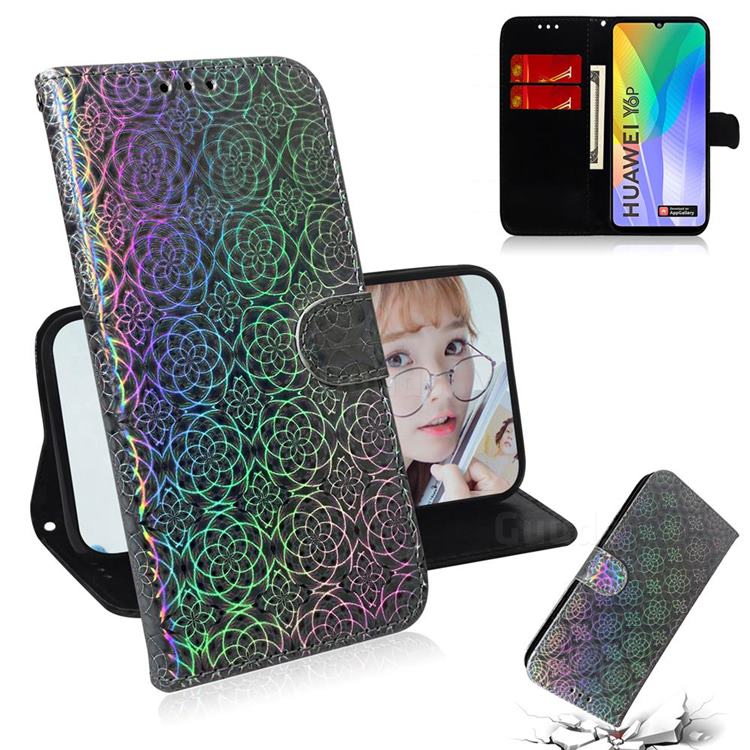Laser Circle Shining Leather Wallet Phone Case for Huawei Y6p - Silver