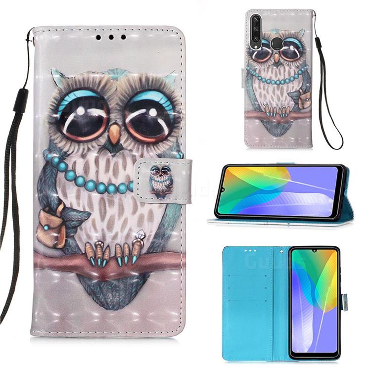 Sweet Gray Owl 3D Painted Leather Wallet Case for Huawei Y6p