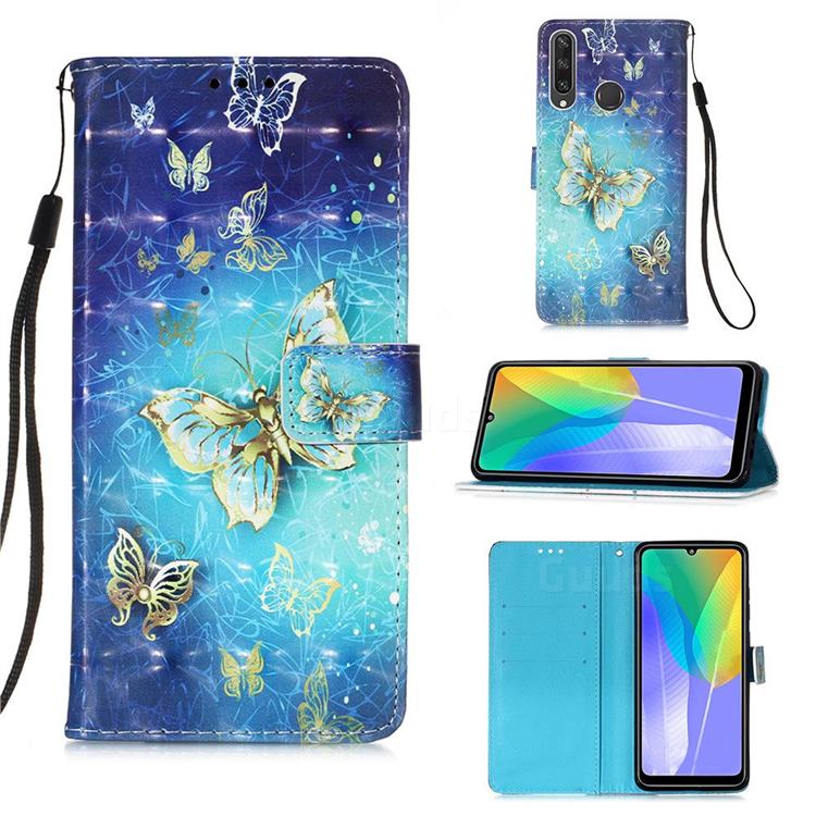 Gold Butterfly 3D Painted Leather Wallet Case for Huawei Y6p